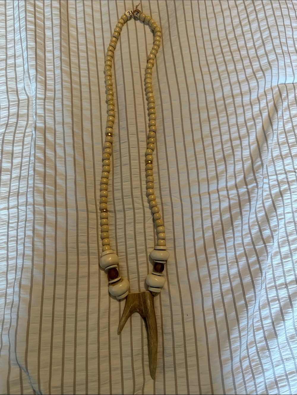 Beaded Antler Pendant Necklace in Cream and Brown